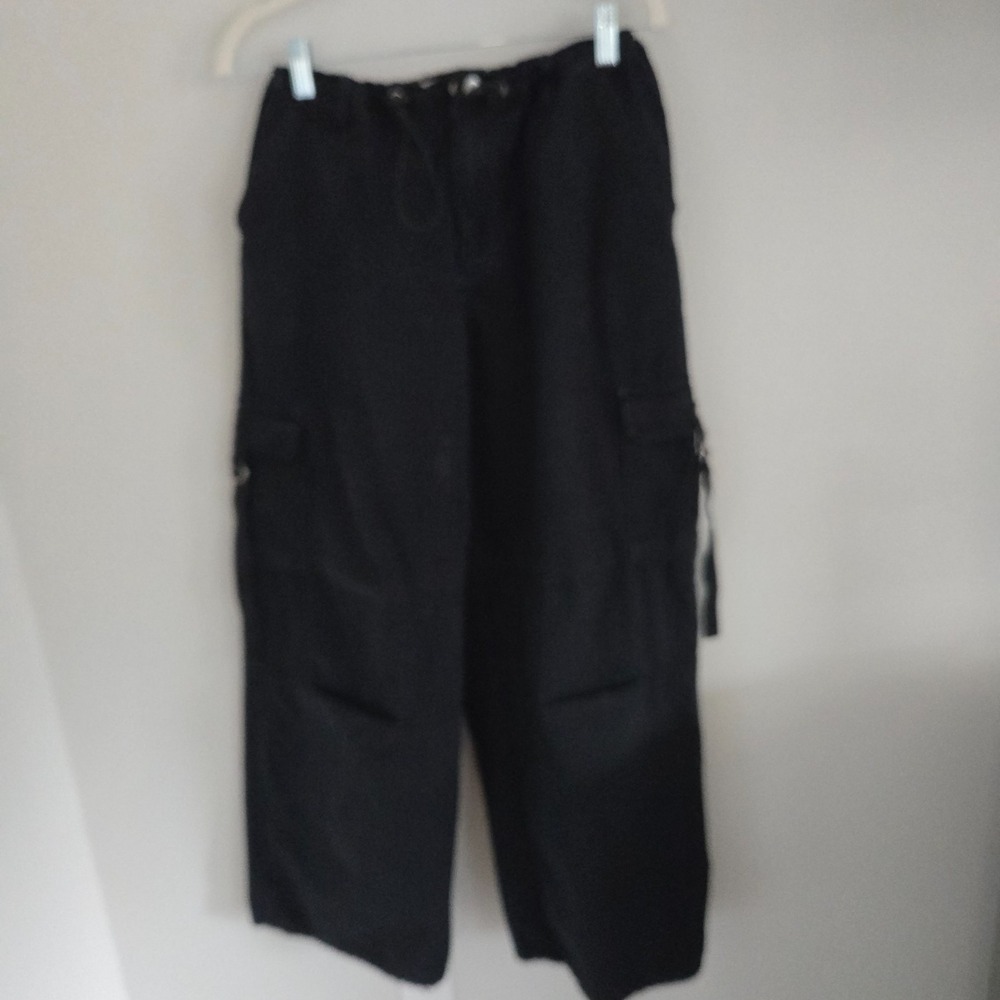 Pacsun Womens Black Baggy Cargo Utility Jeans Y2K Wide Leg Sz Medium 100% Cotton